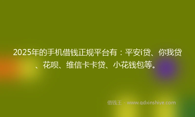 2025年的手机借钱正规平台有：平安i贷、你我贷、花呗、维信卡卡贷、小花钱包等。