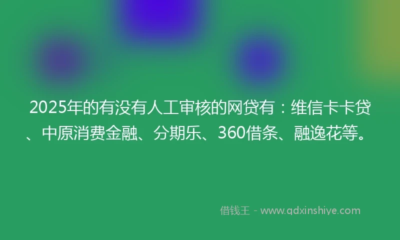 2025年的有没有人工审核的网贷有：维信卡卡贷、中原消费金融、分期乐、360借条、融逸花等。