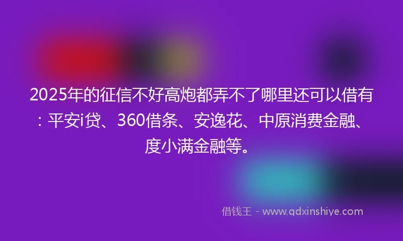 2025年的征信不好高炮都弄不了哪里还可以借有:平安i贷、360借条、安逸花、中原消费金融、度小满金融等。