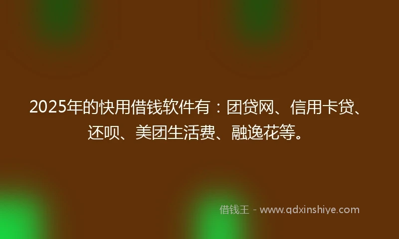 2025年的快用借钱软件有：团贷网、信用卡贷、还呗、美团生活费、融逸花等。