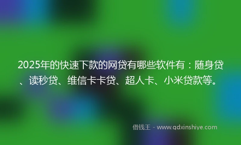 2025年的快速下款的网贷有哪些软件有：随身贷、读秒贷、维信卡卡贷、超人卡、小米贷款等。