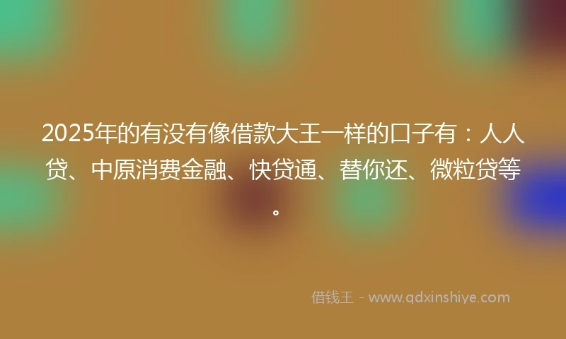 2025年的有没有像借款大王一样的口子有：人人贷、中原消费金融、快贷通、替你还、微粒贷等。