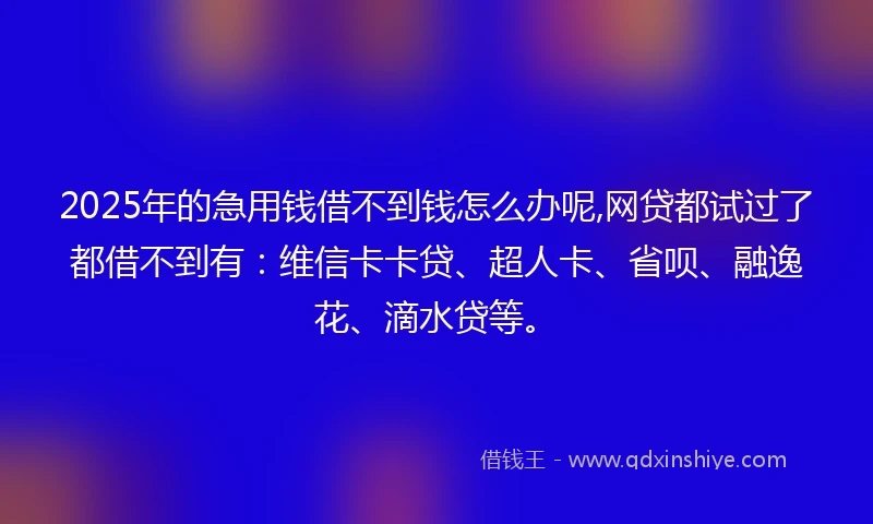 2025年的急用钱借不到钱怎么办呢,网贷都试过了都借不到有：维信卡卡贷、超人卡、省呗、融逸花、滴水贷等。