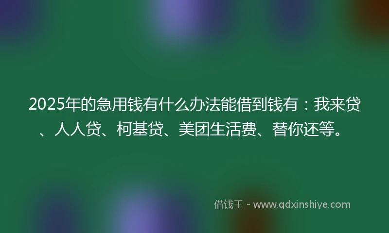 2025年的急用钱有什么办法能借到钱有：我来贷、人人贷、柯基贷、美团生活费、替你还等。