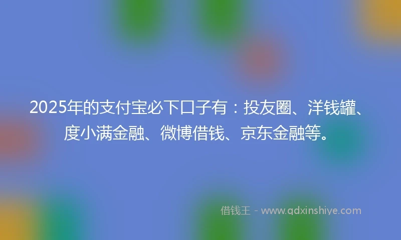 2025年的支付宝必下口子有：投友圈、洋钱罐、度小满金融、微博借钱、京东金融等。