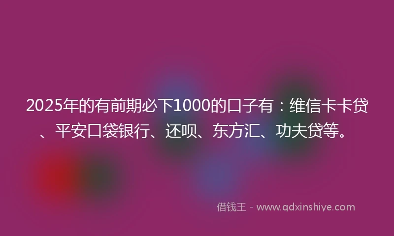 2025年的有前期必下1000的口子有：维信卡卡贷、平安口袋银行、还呗、东方汇、功夫贷等。