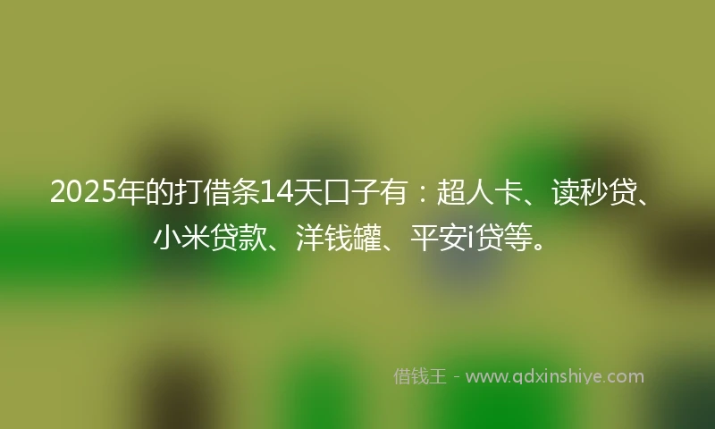 2025年的打借条14天口子有：超人卡、读秒贷、小米贷款、洋钱罐、平安i贷等。