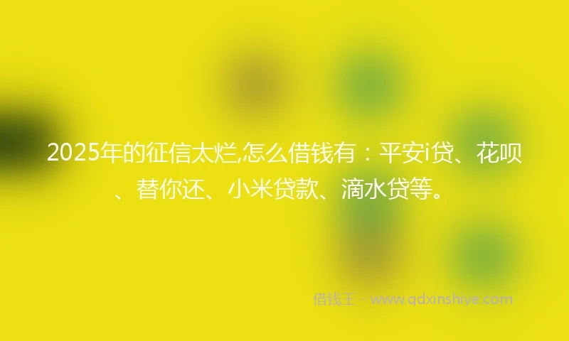 2025年的征信太烂,怎么借钱有：平安i贷、花呗、替你还、小米贷款、滴水贷等。