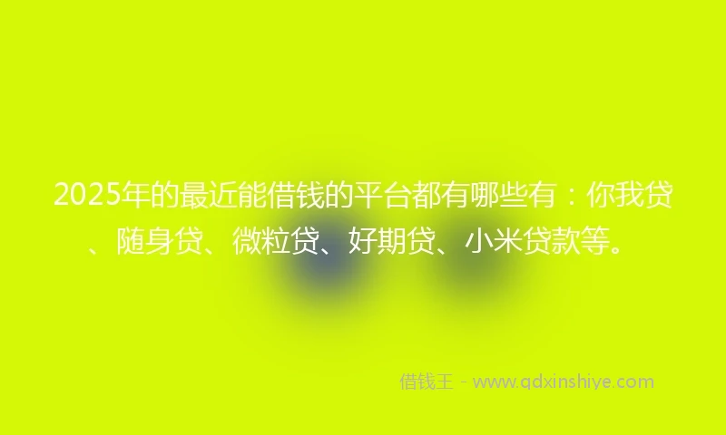 2025年的最近能借钱的平台都有哪些有：你我贷、随身贷、微粒贷、好期贷、小米贷款等。