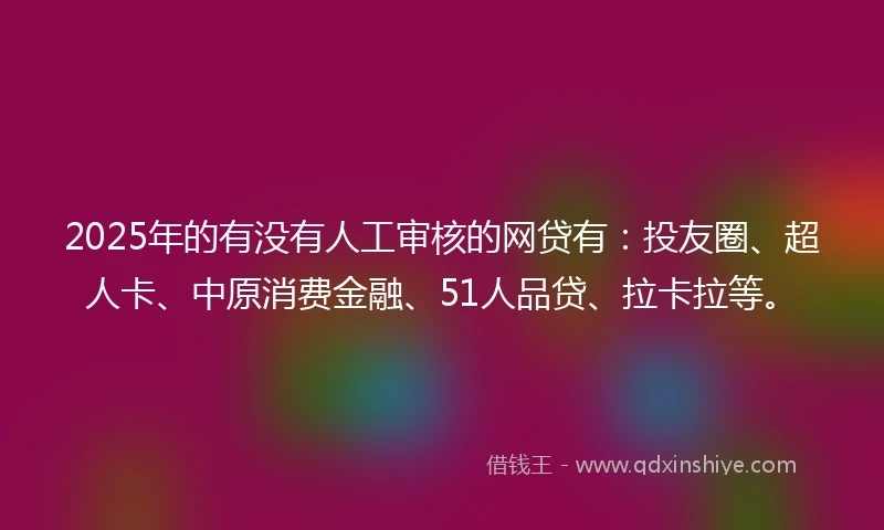 2025年的有没有人工审核的网贷有：投友圈、超人卡、中原消费金融、51人品贷、拉卡拉等。