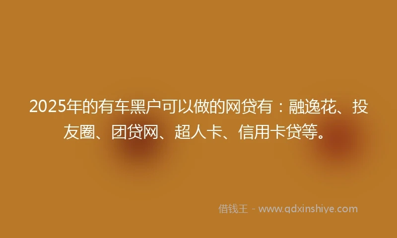 2025年的有车黑户可以做的网贷有：融逸花、投友圈、团贷网、超人卡、信用卡贷等。