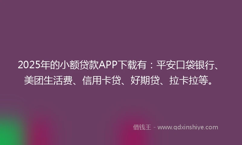 2025年的小额贷款APP下载有：平安口袋银行、美团生活费、信用卡贷、好期贷、拉卡拉等。
