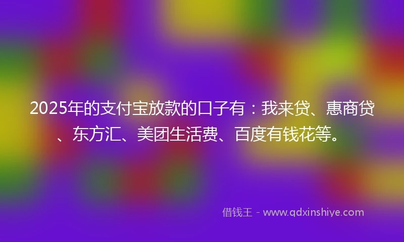 2025年的支付宝放款的口子有：我来贷、惠商贷、东方汇、美团生活费、百度有钱花等。