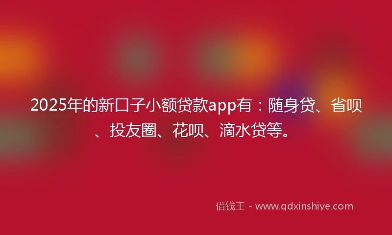 2025年的新口子小额贷款app有：随身贷、省呗、投友圈、花呗、滴水贷等。