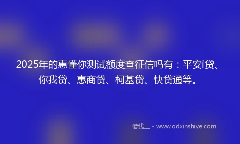 2025年的惠懂你测试额度查征信吗有：平安i贷、你我贷、惠商贷、柯基贷、快贷通等。