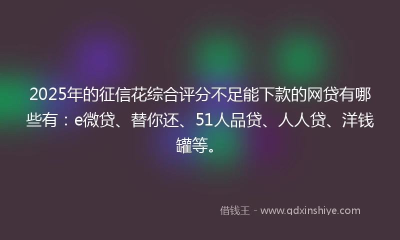 2025年的征信花综合评分不足能下款的网贷有哪些有：e微贷、替你还、51人品贷、人人贷、洋钱罐等。