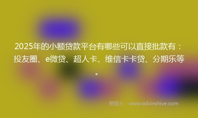 2025年的小额贷款平台有哪些可以直接批款有：投友圈、e微贷、超人卡、维信卡卡贷、分期乐等。