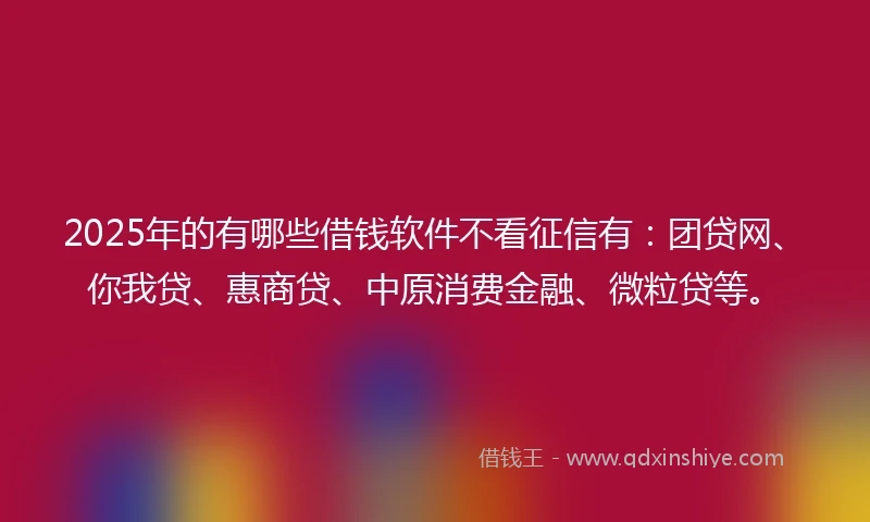 2025年的有哪些借钱软件不看征信有：团贷网、你我贷、惠商贷、中原消费金融、微粒贷等。