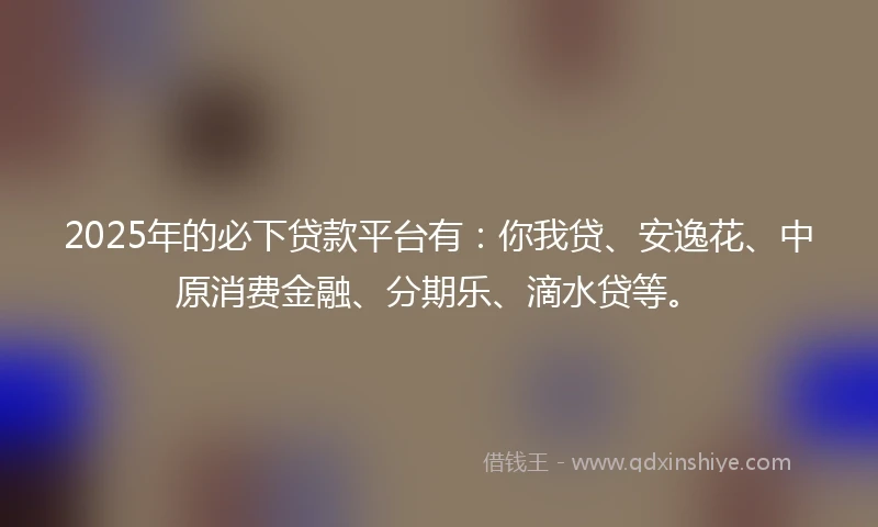 2025年的必下贷款平台有：你我贷、安逸花、中原消费金融、分期乐、滴水贷等。