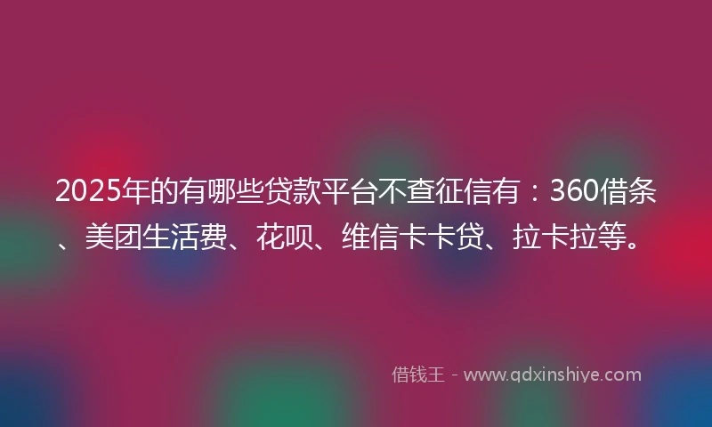2025年的有哪些贷款平台不查征信有：360借条、美团生活费、花呗、维信卡卡贷、拉卡拉等。