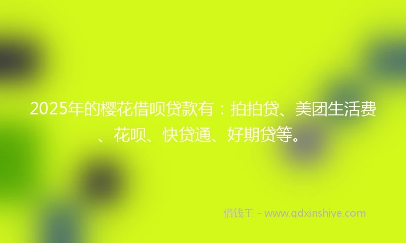 2025年的樱花借呗贷款有：拍拍贷、美团生活费、花呗、快贷通、好期贷等。