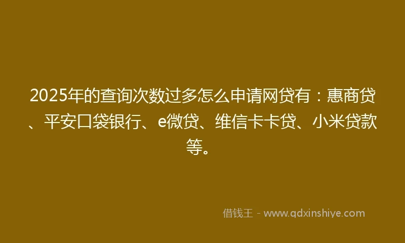 2025年的查询次数过多怎么申请网贷有：惠商贷、平安口袋银行、e微贷、维信卡卡贷、小米贷款等。