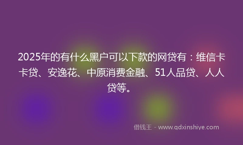 2025年的有什么黑户可以下款的网贷有：维信卡卡贷、安逸花、中原消费金融、51人品贷、人人贷等。