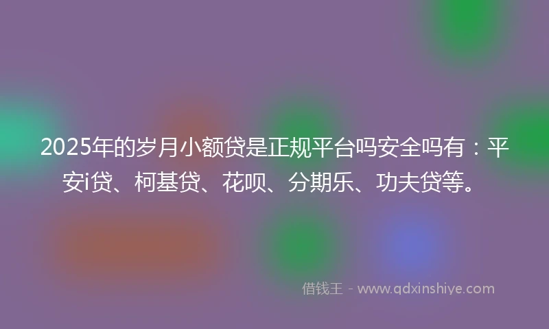 2025年的岁月小额贷是正规平台吗安全吗有：平安i贷、柯基贷、花呗、分期乐、功夫贷等。