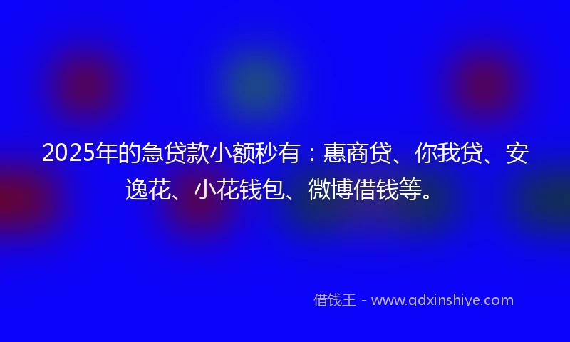 2025年的急贷款小额秒有：惠商贷、你我贷、安逸花、小花钱包、微博借钱等。