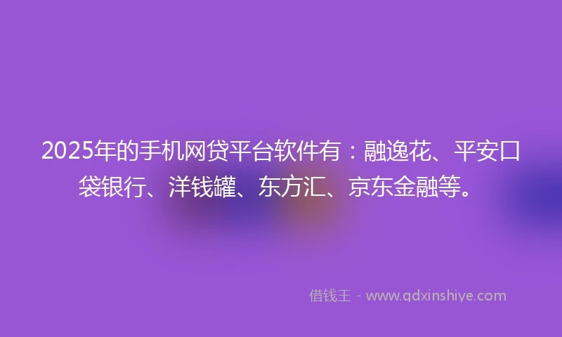 2025年的手机网贷平台软件有：融逸花、平安口袋银行、洋钱罐、东方汇、京东金融等。