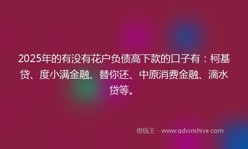 2025年的有没有花户负债高下款的口子有：柯基贷、度小满金融、替你还、中原消费金融、滴水贷等。