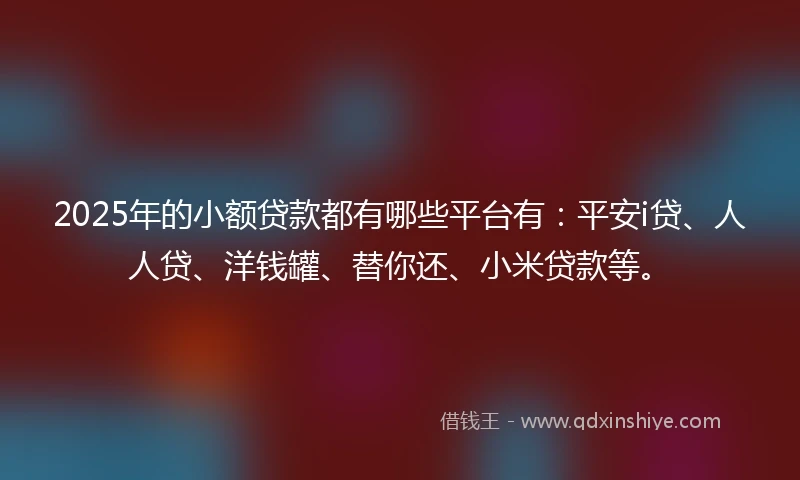2025年的小额贷款都有哪些平台有：平安i贷、人人贷、洋钱罐、替你还、小米贷款等。