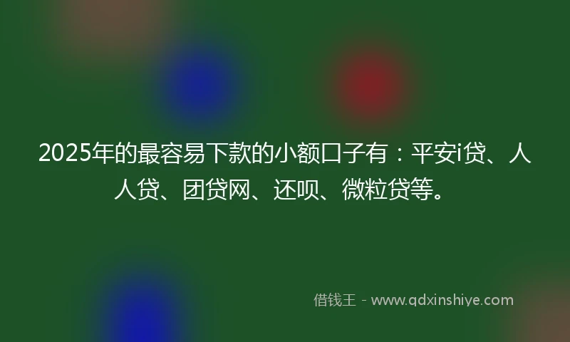 2025年的最容易下款的小额口子有：平安i贷、人人贷、团贷网、还呗、微粒贷等。