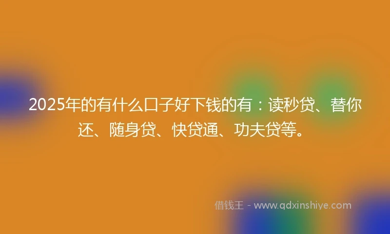 2025年的有什么口子好下钱的有：读秒贷、替你还、随身贷、快贷通、功夫贷等。