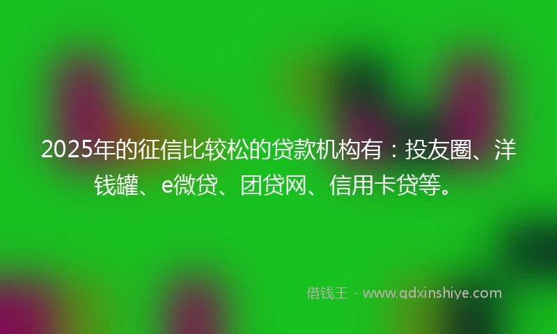 2025年的征信比较松的贷款机构有：投友圈、洋钱罐、e微贷、团贷网、信用卡贷等。