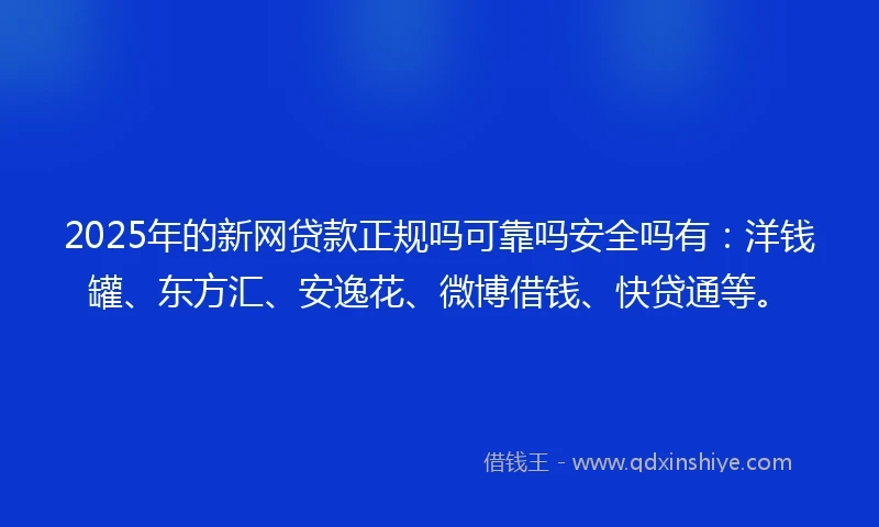 2025年的新网贷款正规吗可靠吗安全吗有：洋钱罐、东方汇、安逸花、微博借钱、快贷通等。