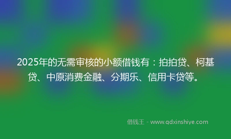 2025年的无需审核的小额借钱有：拍拍贷、柯基贷、中原消费金融、分期乐、信用卡贷等。