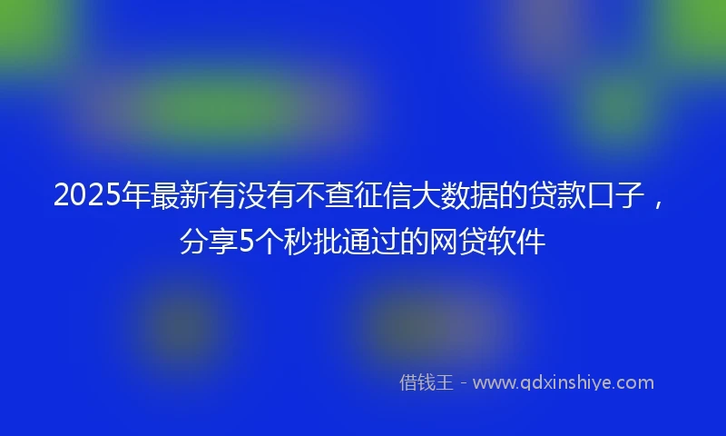 2025年最新有没有不查征信大数据的贷款口子，分享5个秒批通过的网贷软件