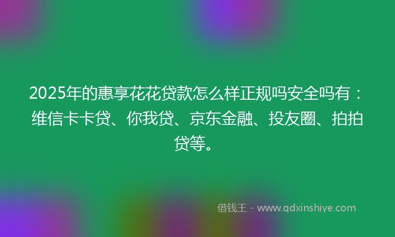 2025年的惠享花花贷款怎么样正规吗安全吗有：维信卡卡贷、你我贷、京东金融、投友圈、拍拍贷等。