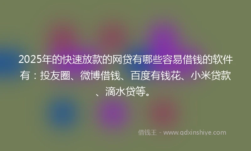 2025年的快速放款的网贷有哪些容易借钱的软件有：投友圈、微博借钱、百度有钱花、小米贷款、滴水贷等。