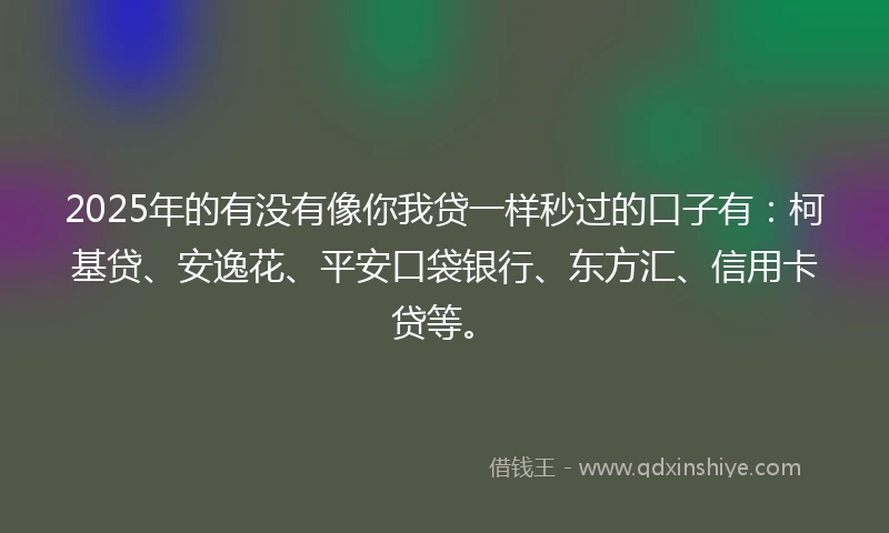 2025年的有没有像你我贷一样秒过的口子有：柯基贷、安逸花、平安口袋银行、东方汇、信用卡贷等。