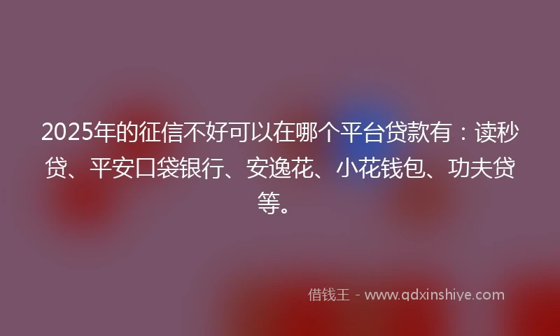 2025年的征信不好可以在哪个平台贷款有：读秒贷、平安口袋银行、安逸花、小花钱包、功夫贷等。