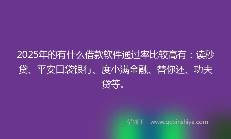 2025年的有什么借款软件通过率比较高有：读秒贷、平安口袋银行、度小满金融、替你还、功夫贷等。