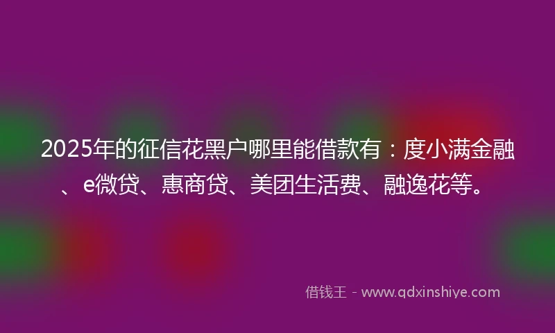 2025年的征信花黑户哪里能借款有：度小满金融、e微贷、惠商贷、美团生活费、融逸花等。