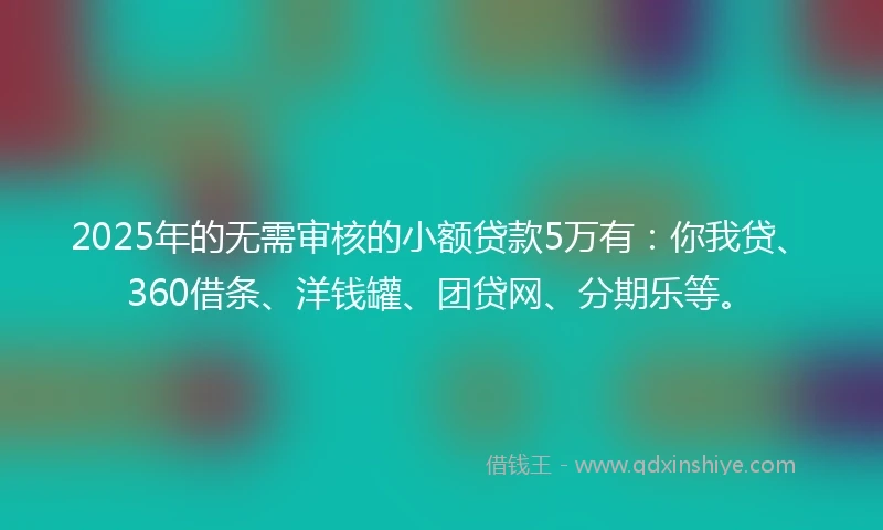 2025年的无需审核的小额贷款5万有：你我贷、360借条、洋钱罐、团贷网、分期乐等。
