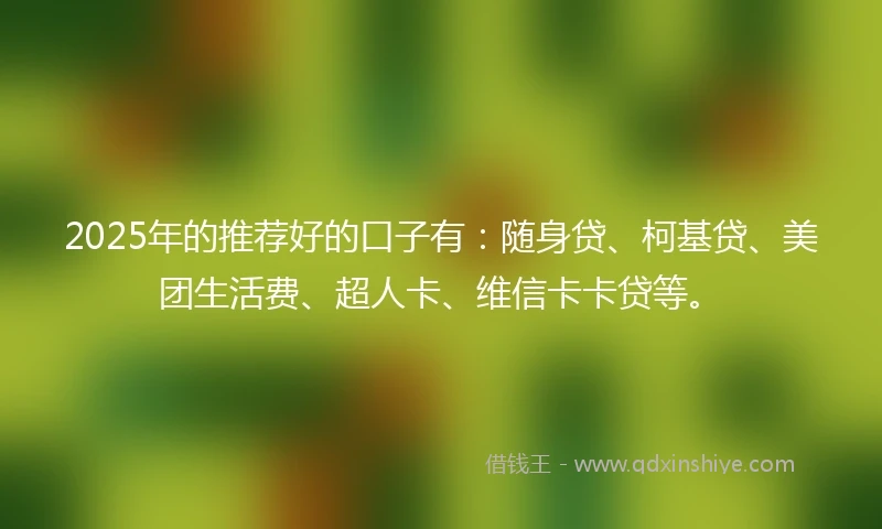 2025年的推荐好的口子有：随身贷、柯基贷、美团生活费、超人卡、维信卡卡贷等。