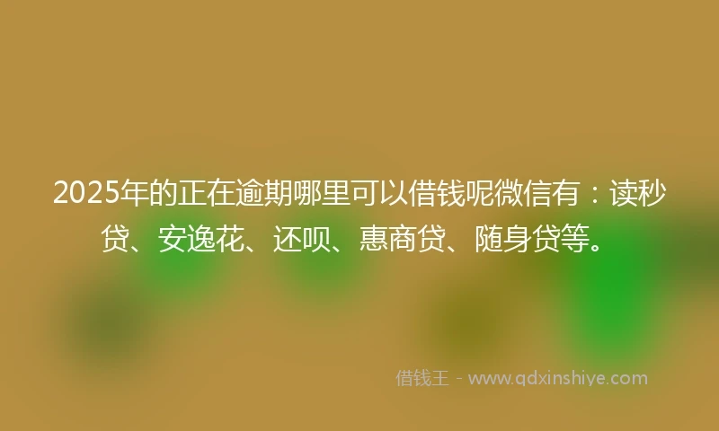 2025年的正在逾期哪里可以借钱呢微信有：读秒贷、安逸花、还呗、惠商贷、随身贷等。