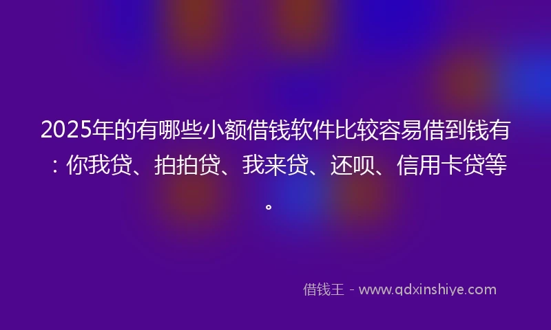 2025年的有哪些小额借钱软件比较容易借到钱有：你我贷、拍拍贷、我来贷、还呗、信用卡贷等。