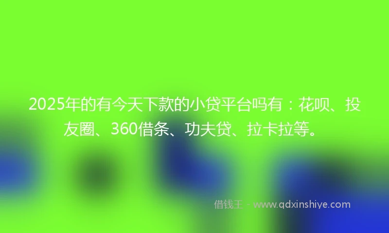 2025年的有今天下款的小贷平台吗有：花呗、投友圈、360借条、功夫贷、拉卡拉等。