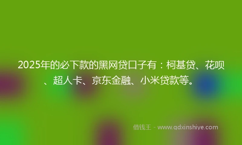 2025年的必下款的黑网贷口子有：柯基贷、花呗、超人卡、京东金融、小米贷款等。